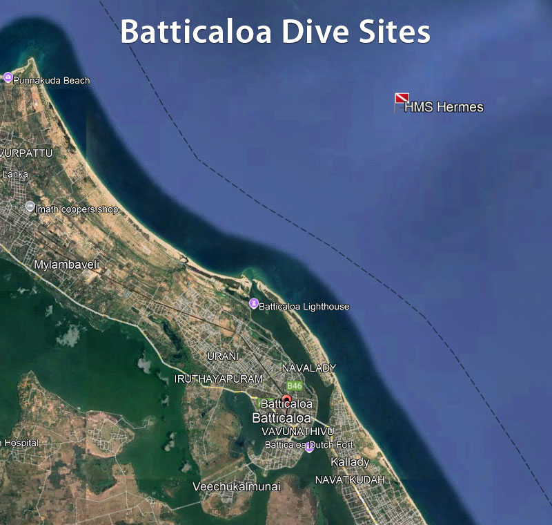 Map of Batticaloa, Sri Lanka