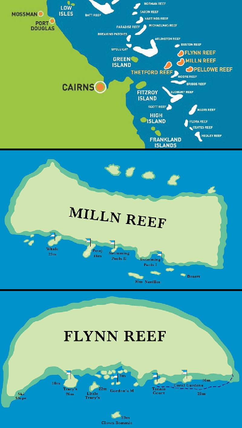 Map of Outer Great Barrier Reef, Cairns, QLD