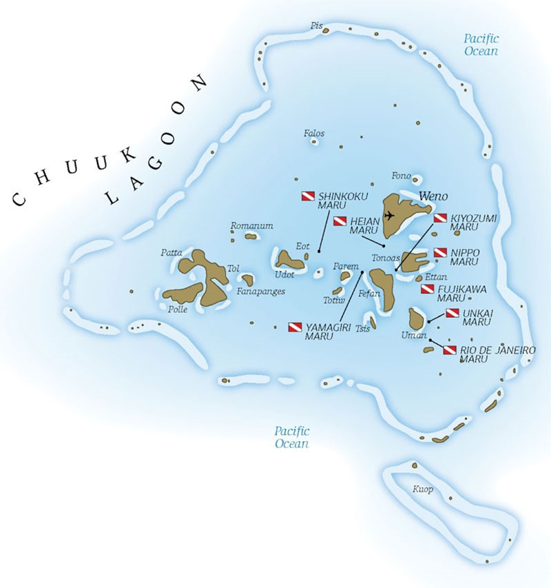 Map of Chuuk Lagoon (Truk Lagoon)