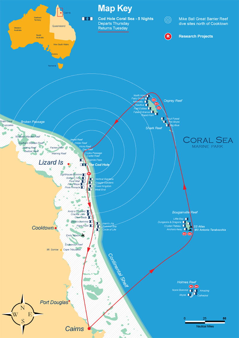 Map of Osprey Reef, Coral Sea, QLD