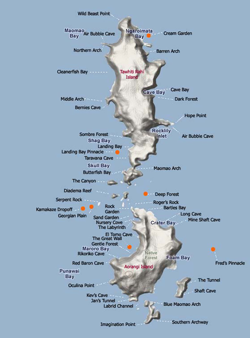 Map of Poor Knights Islands, NZ