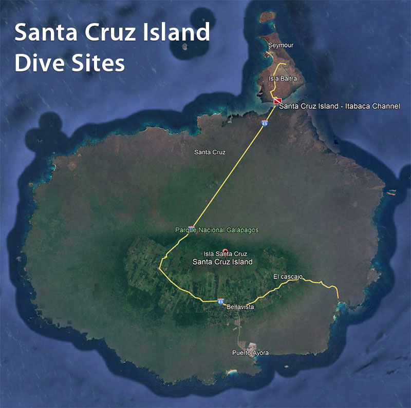 Map of Santa Cruz Island, Galapagos