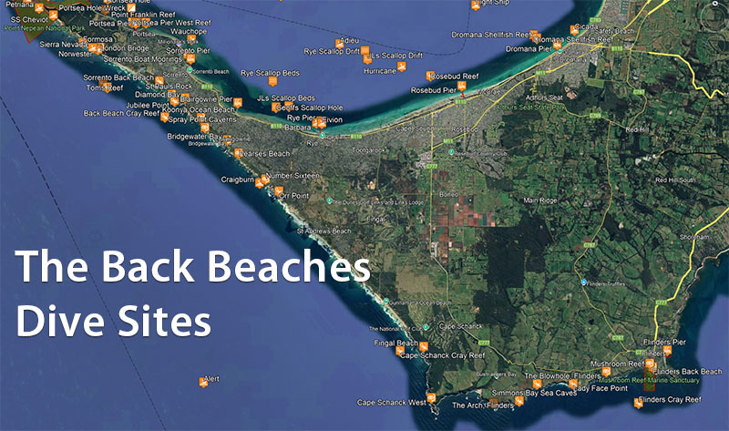 Map of The Back Beaches, Nepean Peninsula, VIC