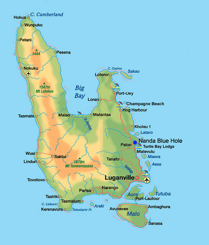 Map of Espiritu Santo, Vanuato