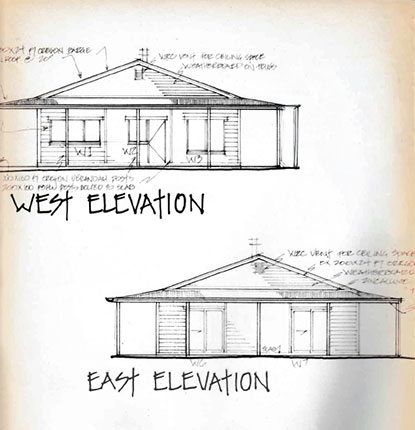 Raydon Mudbrick House West and East Elevation